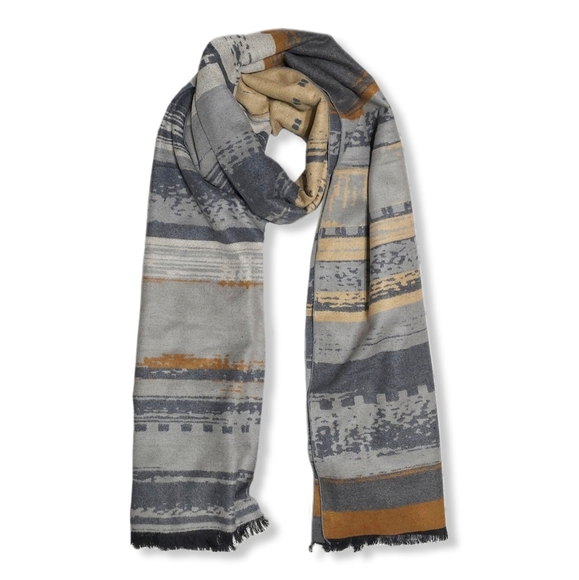 CHELSEY By Josep 100% Brushed Silk Abstract Striped Long Mens Cozy Scarf - Picture 1 of 15